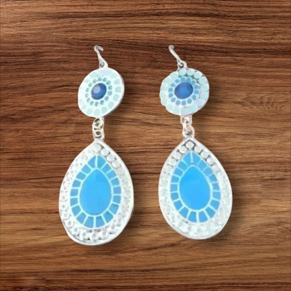 Francesca's Collections Jewelry - Blue and silver teardrop design dangly earrings
